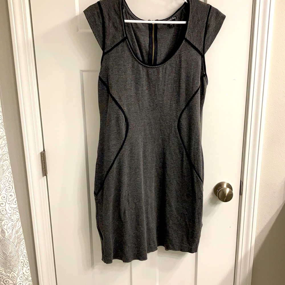 Dark Gray Express Fitted Cap Sleeve Dress
